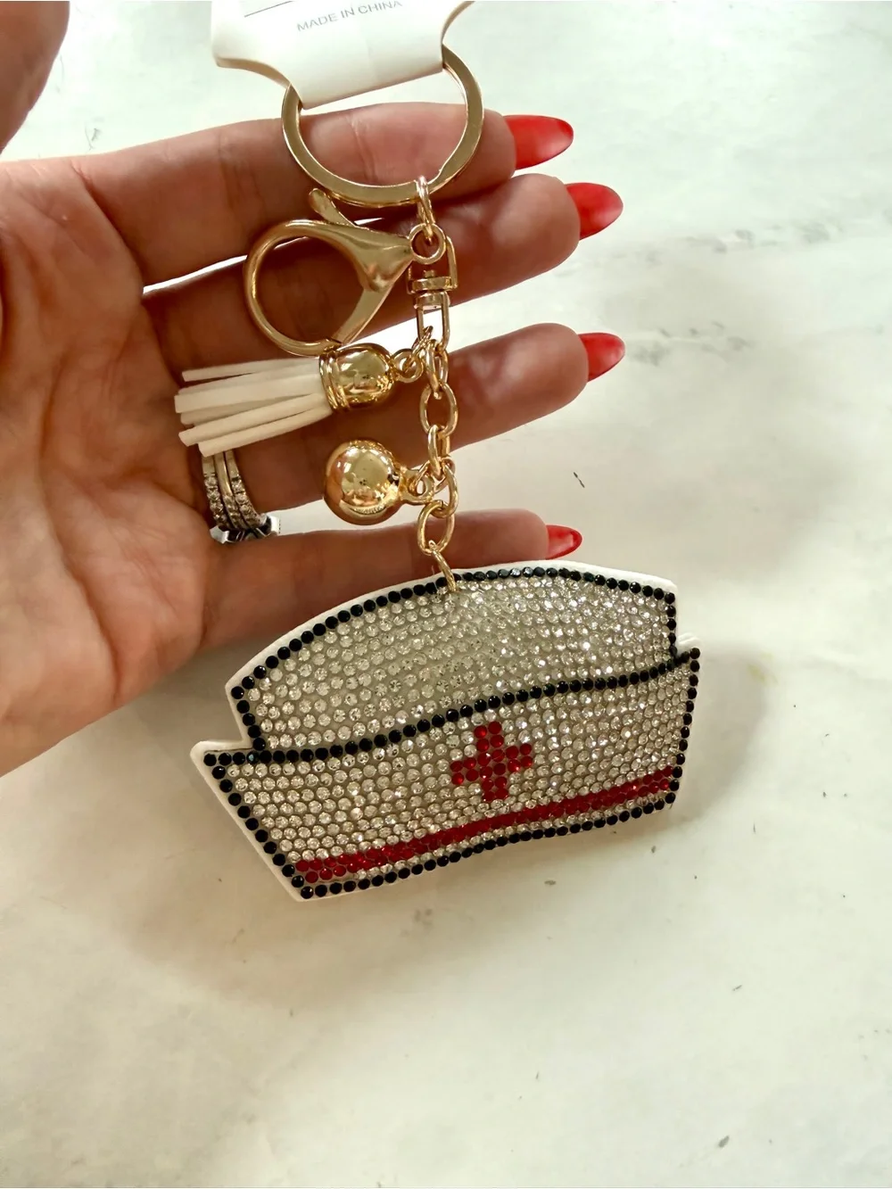 ✨ NWT Puffy Rhinestone Nurse Hat Keychain Bag Charm